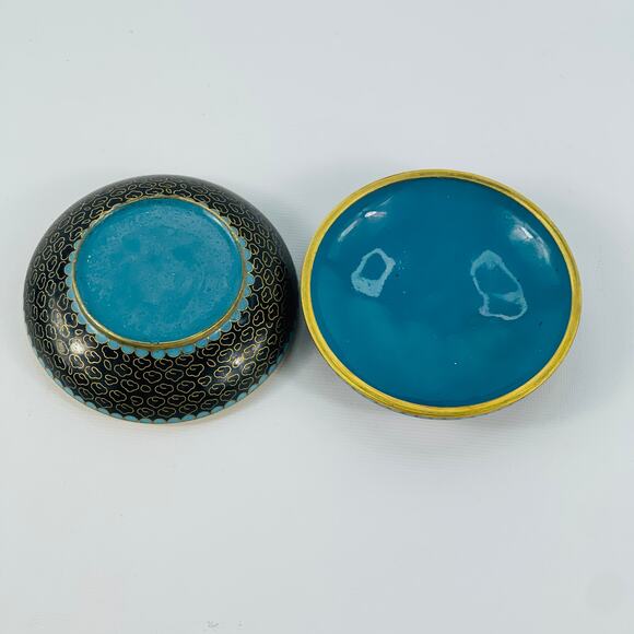 Vintage Round Floral Bird Cloisonné Trinket Jewelry Box - Picture 3 of 4